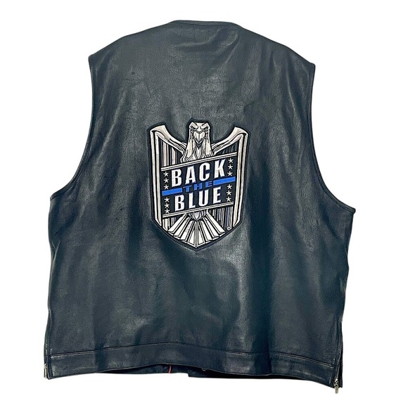 XPO Patch & Leather Other - XPO Patch & Leather Embroidered Back the Blue Black Leather Vest Mens 3XL/56